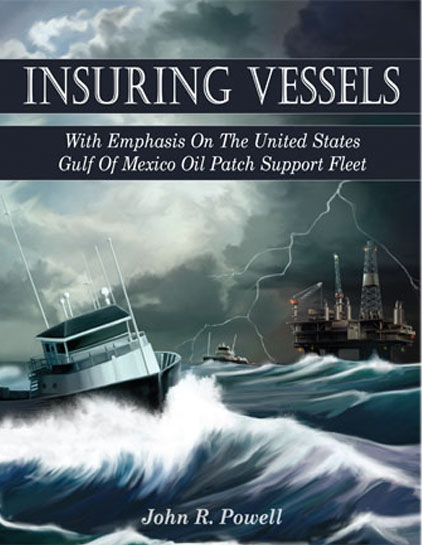 Cover design with original artwork featuring a rough ocean with boats and oil rigs for an oil industry coursebook and study guide